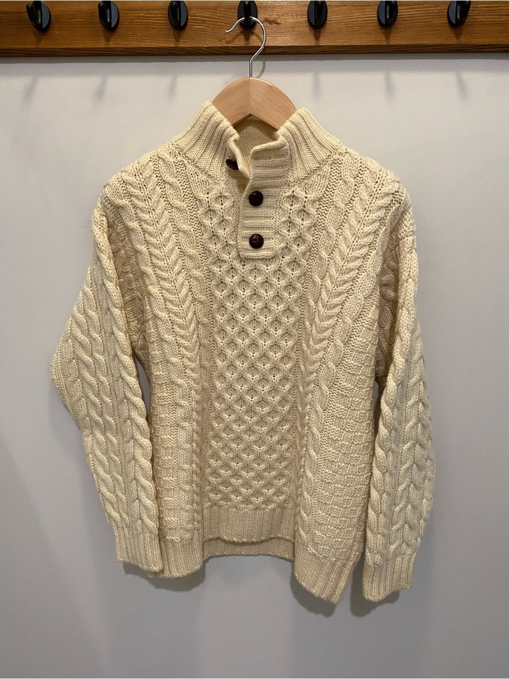 L.L. Bean Men's Cream Cable-Knit Zip-Neck Sweater